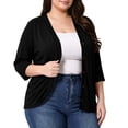 thumbnail image 5 of APEXFWDT Plus Size 3/4 Sleeve Cardigan Womens Loose Fit Lightweight Open Front Cover Ups,XXXXL,Black, 5 of 5