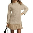thumbnail image 3 of Robe Chandail en Tricot Torsadé pour Femmes, Col Ras du Cou, Manches Longues, Mini-Robe Plissée, Style Deux-en-un, Robe Patchwork, Brun Pâle, TTTG, 3 of 8