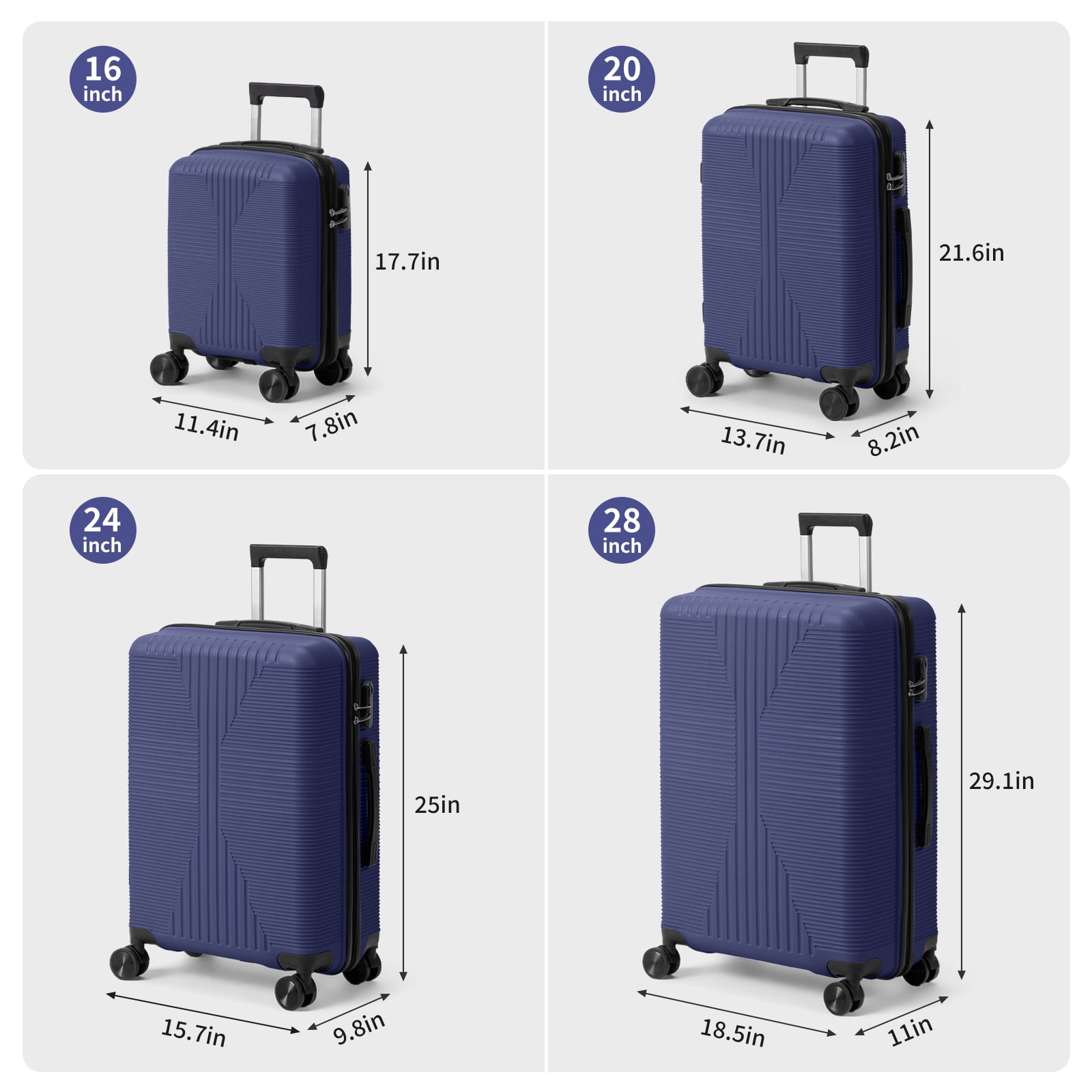 Ktaxon 4-Piece Luggage Set Hardshell Lightweight ABS Carry On Suitcase 360° Spinner Wheels Blue