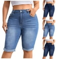 thumbnail image 4 of vigerkar Womens Plus Size Jean Shorts High Waisted Stretchy Midi Bermuda Denim Shorts (Light Blue, 0XL), 4 of 9