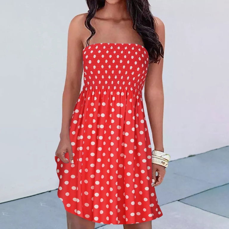 safuny Women's Trendy Mini A Line Dress Polka Dot Sleeveless Strapless Dress  Elegant Beach Leisure Retro Holiday Clothing Fashion Summer Clearance Red S  - Walmart.com