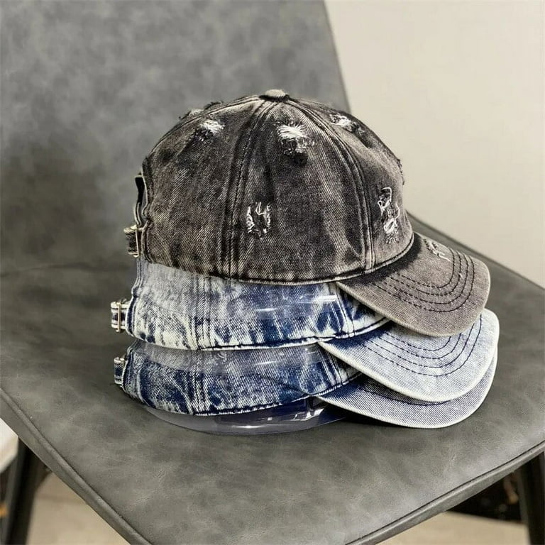 PIKADINGNIS New Fashion Denim Cap Casual Washed Old Hole Jean Baseball Cap Vintage Men Blank Snapback Hat Women Hip Hop Cap Bone
