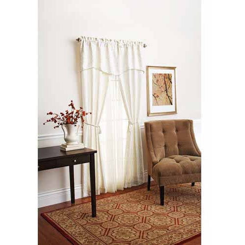 Courtains Mainstays 5 Piece Panel 63" Taupe Damask Scroll set with valance & tie 