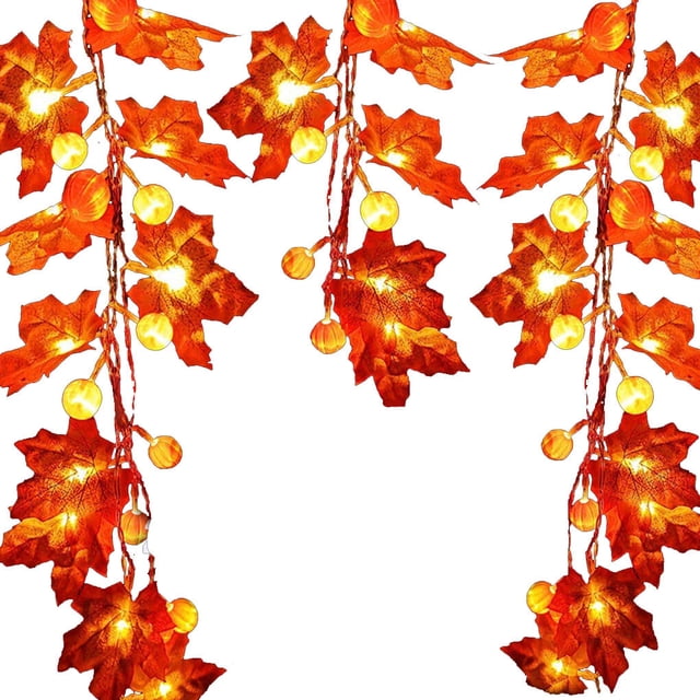 LED Light String Halloween Yard Pumpkin String Lamp Decoration Decoration Lamp Thanksgiving Party Lighting, 40 LED, 6m, Flash, Leaf