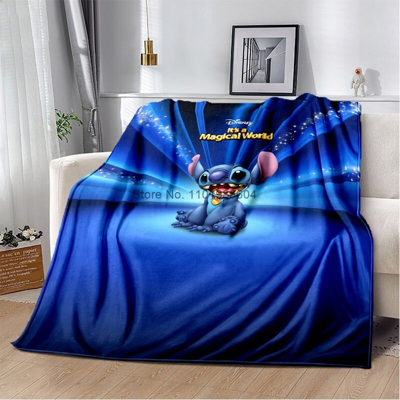 Aiouniya Blue Pink Floral Lilo Stitch Blanket Plush Flannel Decoration Throw Tv Blankets Bedspread For Children Summer Cover Other 70x100cm 90x120cm