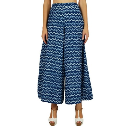

Bimba Womens Designer Pajamas Blue Wide Leg Palazzo Pants Back-Elastic-Waist