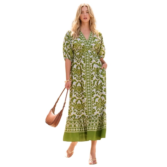 Roaman's Women's Plus Size Drop Shoulder Tiered Maxi Dress