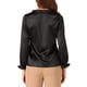 thumbnail image 3 of Blusa de oficina para mujer con cuello de volantes, mangas abullonadas, puños elásticos y botones en negro, 3 of 6