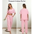 thumbnail image 5 of ANLIQI 100% Cotton Pajamas for Women Short Sleeve Sleepwear & Pants 2 Piece Pjs Loungewear Pj Set with Pocket S-XXL(Pink,M), 5 of 7