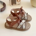 thumbnail image 2 of Quealent Girls Sandals Open Toe Cute Flats Dress Sandals Cross Strappy Summer Shoes Toddler/Little Kid/Big Kid Brown for 10, 2 of 9
