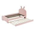 thumbnail image 6 of Aukfa Twin Size Upholstered Platform Bed with Trundle and Bunny Ears Headboard for Kids Girls, Pink, 6 of 8
