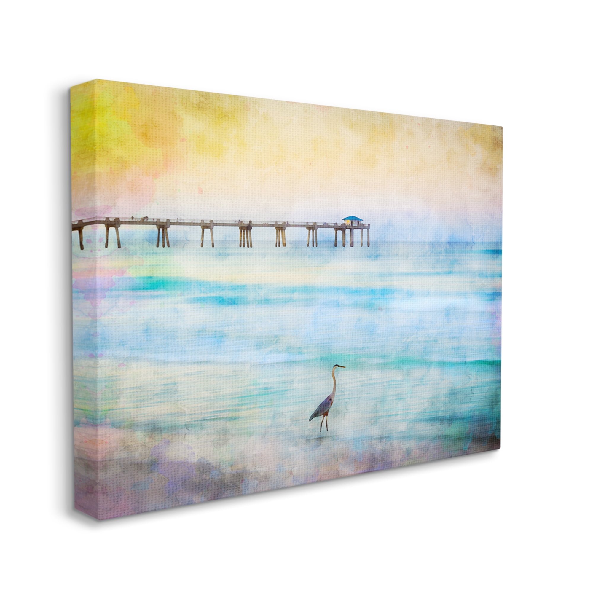 Stupell Industries Abstract Heron on Shore Animals & Insects Painting Gallery Wrapped Canvas Art Print Wall Art, 20 x 16