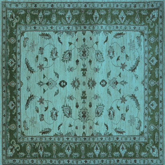 Ahgly Company Indoor Square Oriental Light Blue Traditional Area Rugs, 7' Square