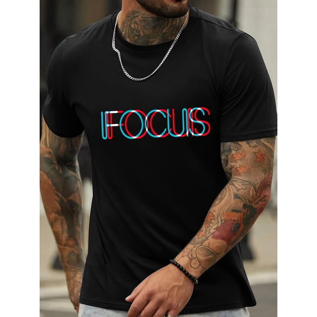 Camiseta "Focus" con estampado elegante para verano y primavera, informal, de manga corta y estilo moderno, deportiva y novedosa para adultos, hombres, mujeres, adolescentes y jóvenes.