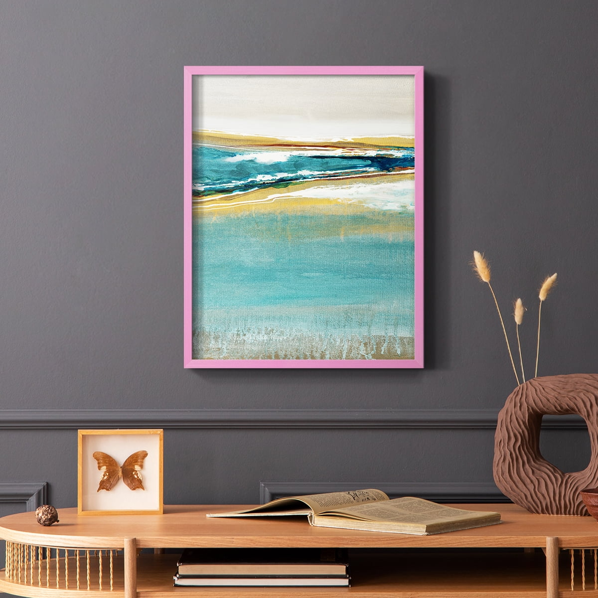 Aqua Quartz V1 Framed Print in Pink Solid Wood Framed Print No Nail Hanging