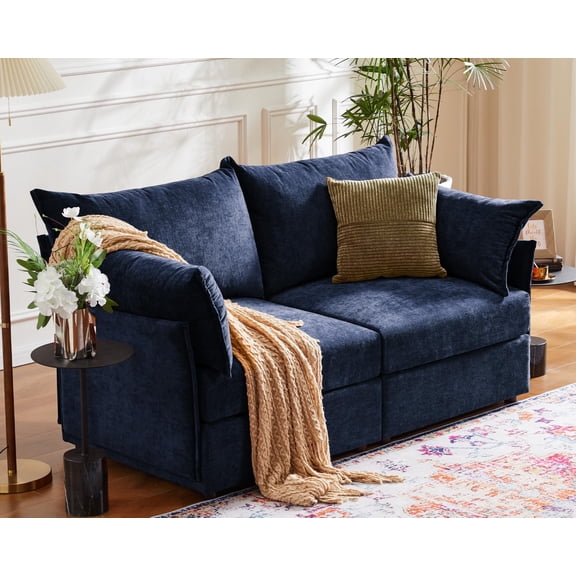 CDCASA Modern Loveseat Sofa, 2 Seater Chenille Sectional Sofa Couch with Deep Seat, Upholstered Couches for Living Room, Blue