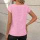 thumbnail image 3 of Tops de Color Sólido para las Mujeres Cuello Redondo de Manga Corta con Detalle de Botón Plisado Casual, Tops de Cuello Redondo para las Mujeres, 3 of 8