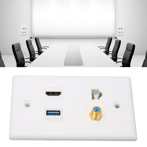 4 Port Wall Plate HD Multimedia Interface F Type USB3.0 Cat6 Home Wiring Faceplate for HDTV Projector Computer