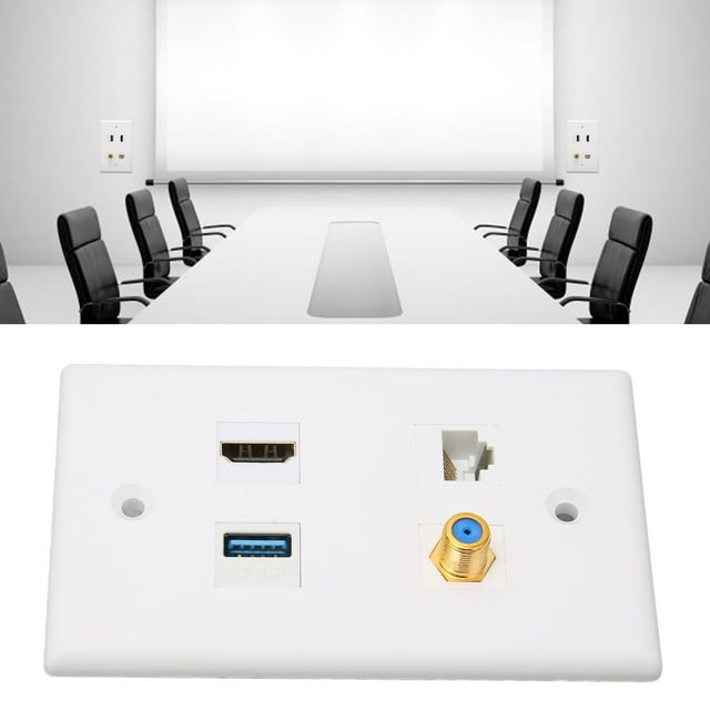 4 Port Wall Plate HD Multimedia Interface F Type USB3.0 Cat6 Home Wiring Faceplate for HDTV Projector Computer