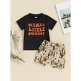 thumbnail image 3 of Yunliwuli Toddler Boy Western Shorts Set Letter Print Short Sleeve T-Shirt with Horse Pattern Shorts 2Pcs Outfit, 3 of 10