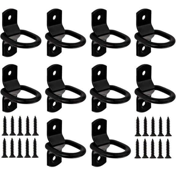 10pcs 1/4" Heavy Duty Tie Down D Rings, Black D-Rings Tie Downs Trailer Anchors 220 lbs Capacity for Trailer Truck Bed Bracket Pickup RV Boat Cargo Tie Down Straps