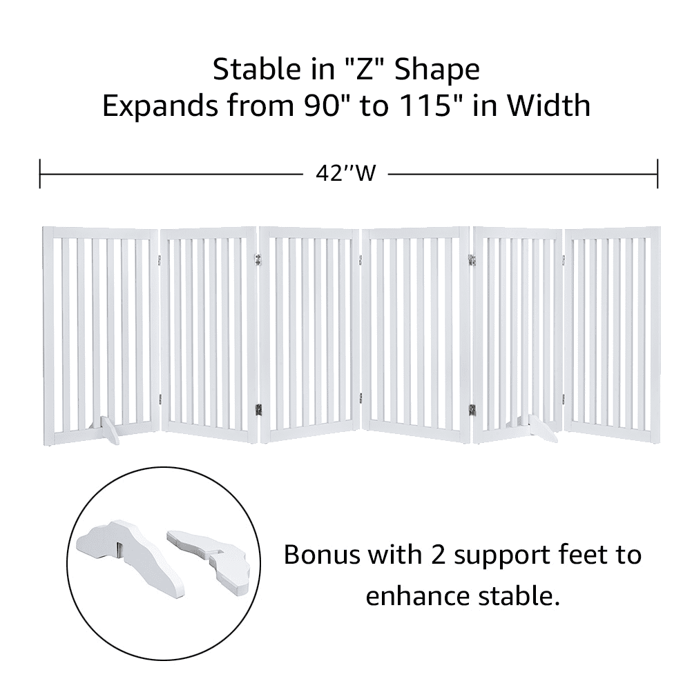 Unipaws Freestanding Pet Gate 36 inches High 6 Panels, White