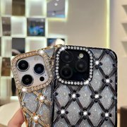for iPhone 16 Pro Max Glitter Bling Case,Cute Luxury 3D Sparkle Rhinestone Diamond Flower Soft TPU Plating Bumper Shockproof Women Girls Slim Protective Case for iPhone 16 Pro Max 6.9 (Gold)
