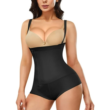 

Gotoly women s shapewear bodysuit Latex Waist Trainer Full Body Shaper Zipper Tummy Control Corset Stomach Body Girdles(Black Medium)