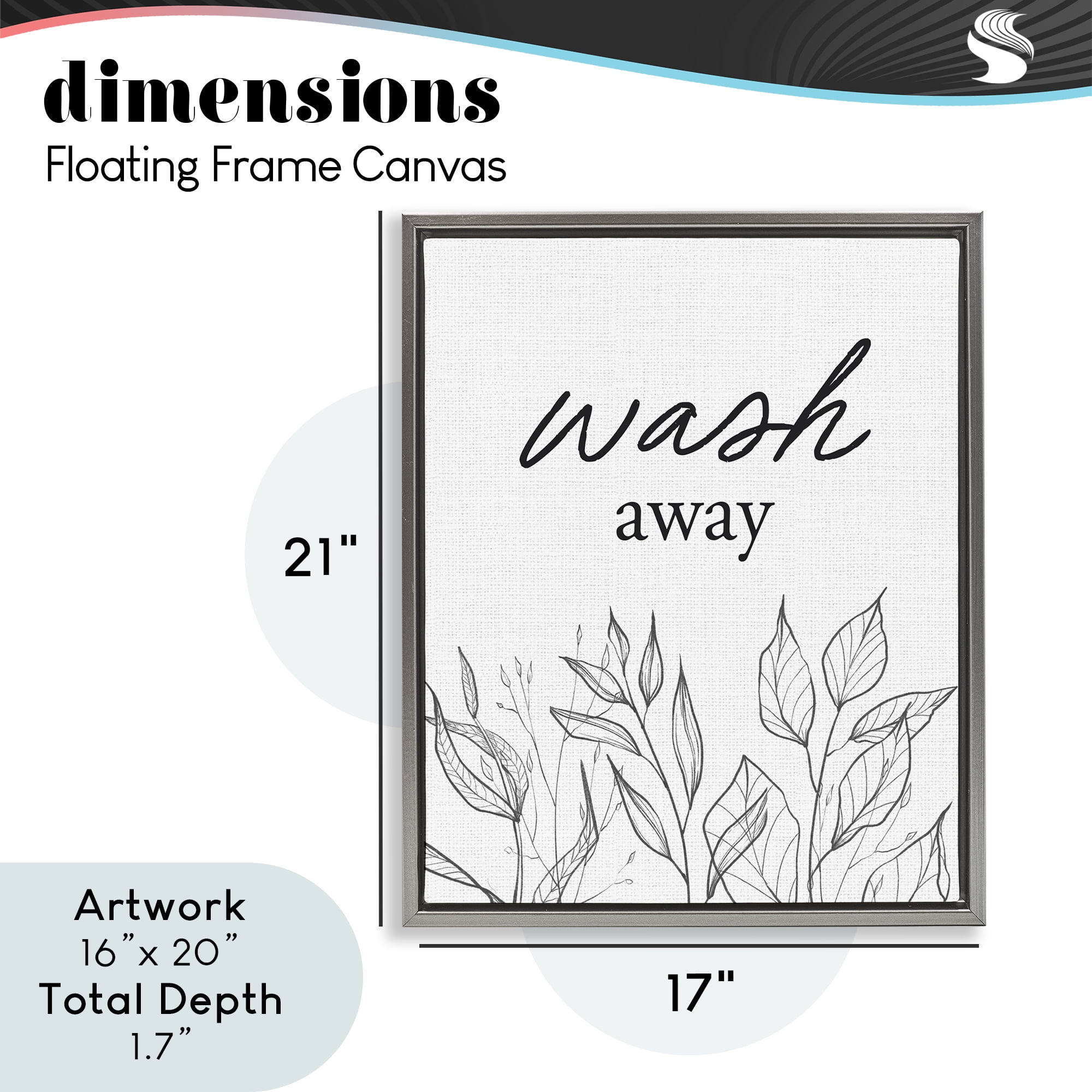 Minimalist Leaves Wash Away Gray Framed Floater Canvas Wall Art, design by Lettered and Lined