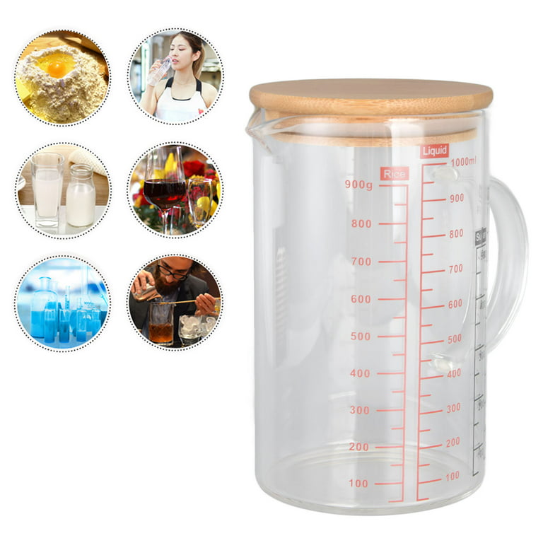 13.5oz Glass Measuring Cup, Made of High Borosilicate Glass Measuring Cup for Kitchen or Restaurant, Easy to Read (Bamboo Cover), Size: 13.5 oz