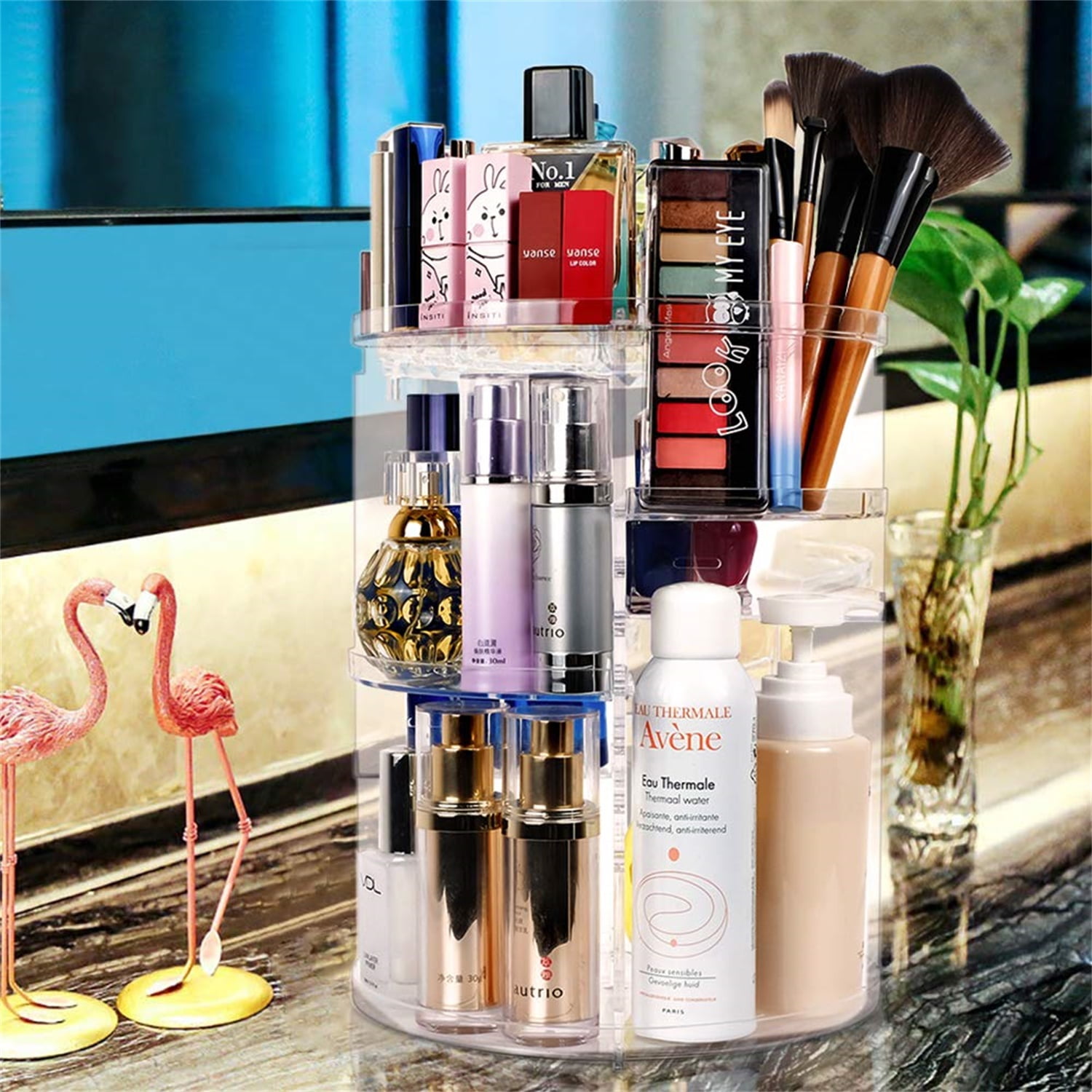 Kepooman Women' s 360 Degree Rotating Adjustable Makeup Organizer Box, White Kepooman Women' s 360 Degree Rotating Adjustable Makeup Organizer Box, White