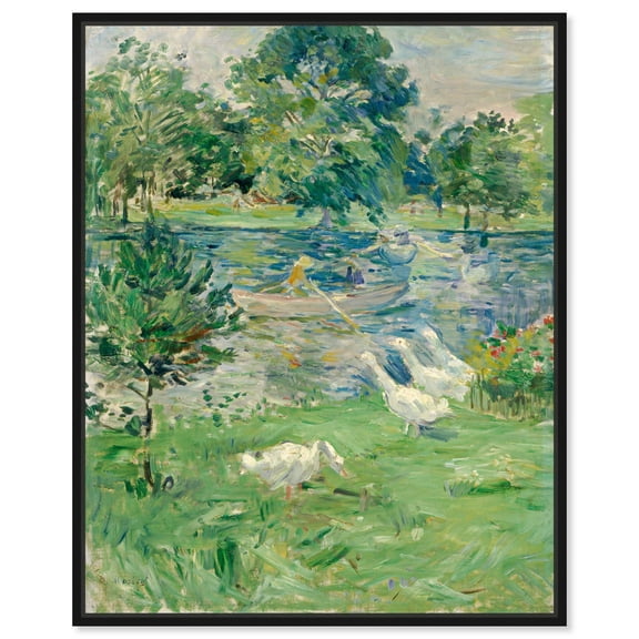 Morisot Girl in a Boat with Geese Canvas Maximalist Floral Art by Art Remedy, Black Frame, 16 x 20