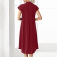 thumbnail image 4 of Aimik Fashion Women Summer Cotton-Linen Stand-Collar Solid Color V-Neck Short Sleeve Casual Long Dress with Single-Breasted, 4 of 5