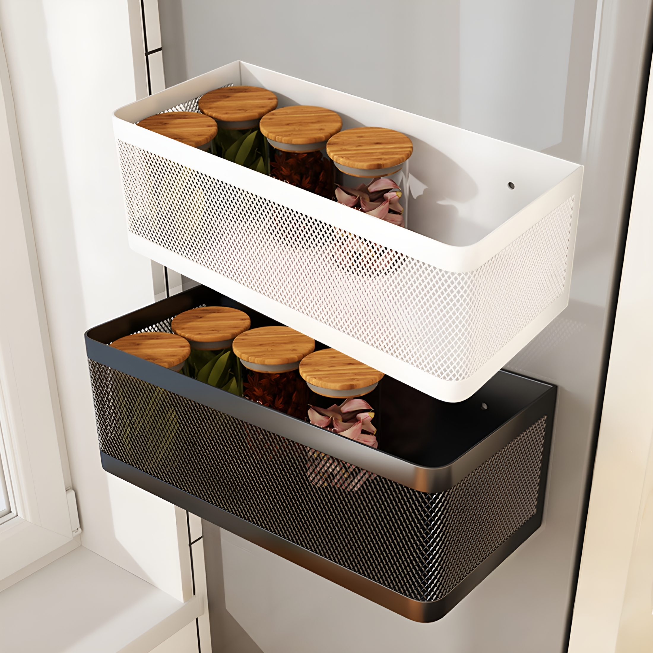 LAMIRO 1 Pcs Magnetic Shelf for Fridge Shelves for Whiteboard Classroom Basket Organizer Holder Locker Storage Magnetic Bin Box Containers for Side Of Refrigerator,Black