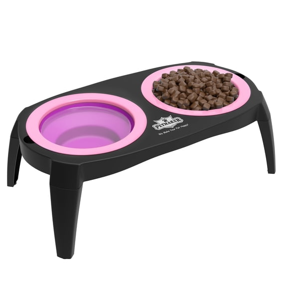 PETMAKER Elevated Pet Food Bowls with Non-Slip Collapsible Stand (Pink)