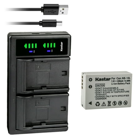 Kastar 1-Pack Battery and LTD2 USB Charger Replacement for Canon NB-10L NB10L NB-10LH NB10LH Battery Canon CB-2LC Charger Canon PowerShot SX40 HS PowerShot SX50 HS PowerShot SX60 HS Cameras