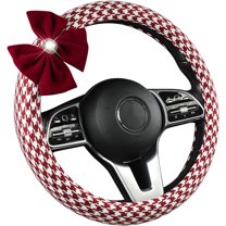 Houndstooth Bow Steering Wheel Covers Cute Beautiful Bow Pretty Steering Wheel Cover for Women Universal Fit 14.5-15 Inches Car Steering Wheel, Bow-Red
