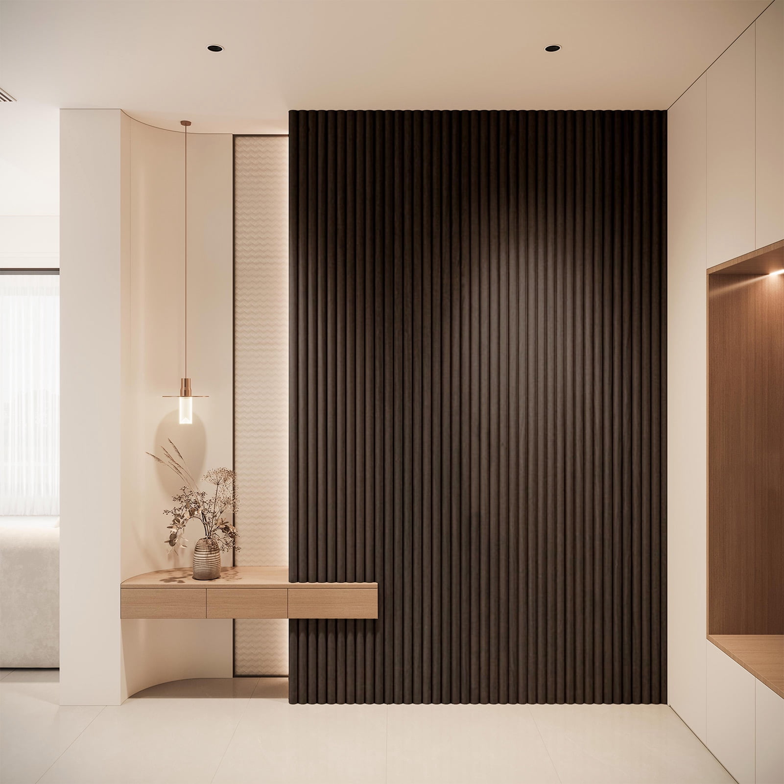 4PCS 103.94''x 5.71' Fluted Wall Paneling , Textured Wood Accent Paneling for Ceiling & Wall Decor,Walnut