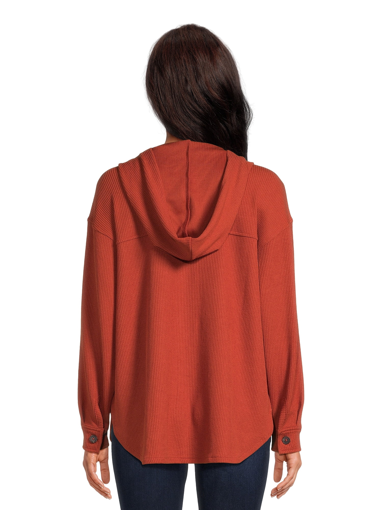 Time and Tru Women's Ribbed Hooded Shacket, Sizes S-XXXL