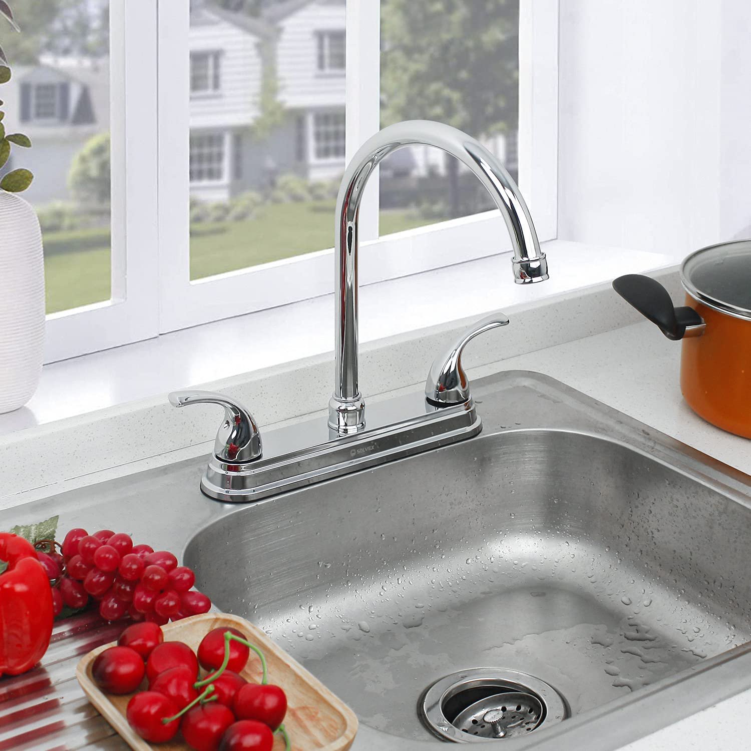 2 Handle Kitchen Sink Faucet, High Arc 360 Swivel Stainless Steel ...