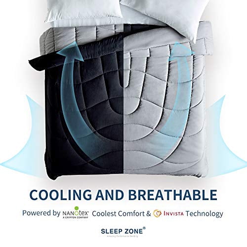Sleep Zone King Size Comforter Duvet Insert, Down Alternative Reversible Comforter, Lightweight, Soft and Breathable Bedding All Season, A Side Black + B Side Grey