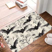 SPXUBZ Bat and Flower Pattern Non Slip Flannel Floor Mat for Bathroom Kitchen Bedroom Decor 16x24 inch