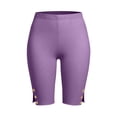 thumbnail image 4 of Busydd Leggings for Women Plus Size L-5XL Stretchy Slim Workout Leggings Solid Color Button Knee Length Gym Shorts Trendy Casual Slit Hem Running Yoga Shorts XXXXL, 4 of 9