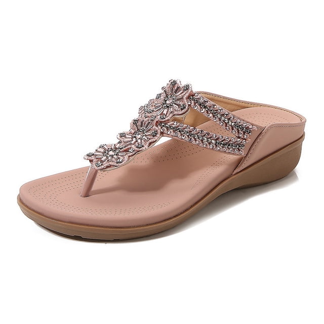 Zapatos vintage con pedrería con cuentas de flores, suaves y cómodos