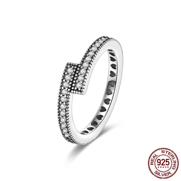 Anillos de dedo de plata para mujer, anillo de cóctel de Plata de Ley 925 Original para mujer, joyería de boda con corazón de circonita cúbica geométrica Tan Jianjun unisex