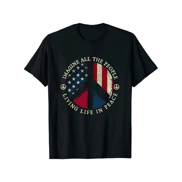 Womens All The People Imagine Living Life In Peace Hippie Short Sleeve T-Shirt Black Large