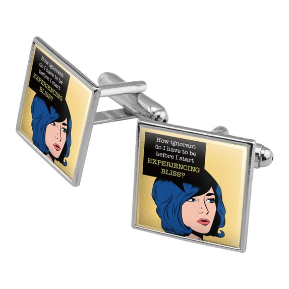 How Ignorant Do I Have to be Start Experiencing Bliss Funny Humor Square Cufflink Set - Silver or Gold