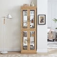 thumbnail image 3 of Miniyam Wood Curio Display Cabinet with Light, Glass Door for Living Room, Light Oak, 3 of 8