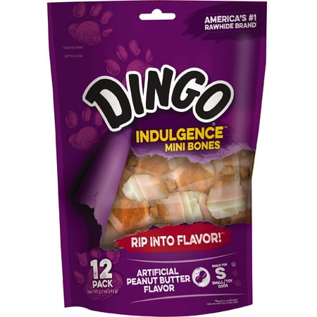 Dingo Mini Bones - Dingo Indulgence Mini Bones, Peanut Butter Flavor Chews, 12-Count