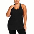 thumbnail image 2 of Women's Plus Size Racerback Tank Tops U Neck Cutout Back Sleeveless Workout T Shirts Loose Fit Running Athletic Yoga Shirts Black, 2 of 9